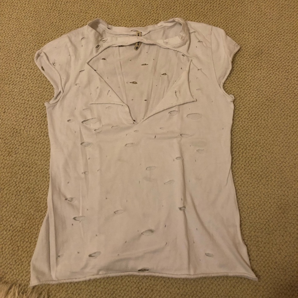 Emma and Sam white tshirt with holes